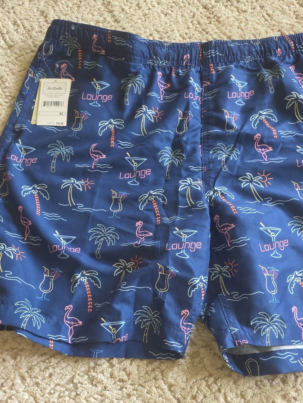 Navy Tropical Print Men's Swim Shorts With Soft Lining Inside